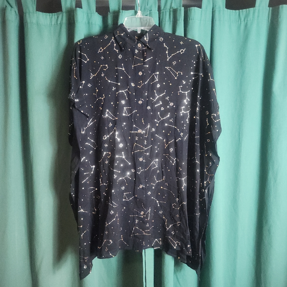 NWT Sunshine 79 Black Zodiac Resort Cover-Up Shirt (S/M)